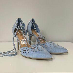 Christian Siriano Blue Suede Lace-up Heels